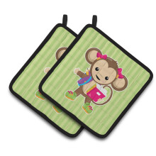 """"Caroline's Treasures BB7016PTHD Monkey Going to School Paar pannenlapjes 7,5 x 7,5"""""""" Veelkleurig""""