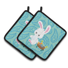 Caroline's Treasures BB6898PTHD Easter Rabbit Paisley Blue Pair of Pot Holders 7.5 x 7.5 Multicolor