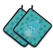 Caroline's Treasures BB7013PTHD Bird on Blue Polkadots Pair of Pot Holders 7.5 x 7.5 Multicolor