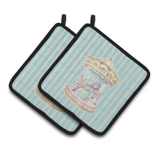 Caroline's Treasures BB6857PTHD Carousel Pair of Pot Holders 7.5 x 7.5 Multicolor