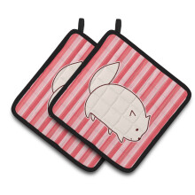 Caroline's Treasures BB6855PTHD Cat Pink Stripes Pair of Pot Holders 7.5 x 7.5 Multicolor