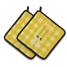Caroline's Treasures Ice Pop Popcicle Face Gingham Yellow Pair of Pot Holders 7.5 x 7.5 Multicolor
