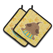 Caroline's Treasures BB7076PTHD Puppy on Yellow Pawprints Pair of Pot Holders 7.5 x 7.5 Multicolor
