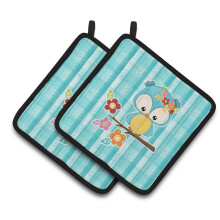 Caroline's Treasures Blue Bird Pair of Pot Holders 7.5 x 7.5 Multicolor