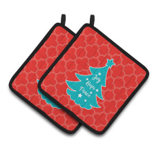 Caroline's Treasures BB6969PTHD Christmas Tree Red Teal Pair of Pot Holders 7.5 x 7.5 Multicolor