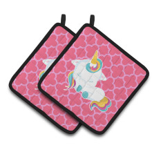 Caroline's Treasures BB6811PTHD Quatrafoil Pink Unicorn Pair of Pot Holders 7.5 x 7.5 Multicolor