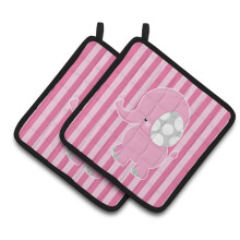 "Caroline's Treasures BB6955PTHD Elefante em Listras Rosa Par de Suportes para Panelas, 7,5 x 7,5"", Multicolorido