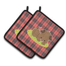 Caroline's Treasures BB7072PTHD Puppy on Black Red Gingham Pair of Pot Holders 7.5 x 7.5 Multicolor