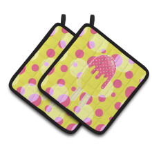 Caroline's Treasures Ice Pop Popcicle Pink Yellow Pair of Pot Holders 7.5 x 7.5 Multicolor