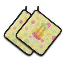 Caroline's Treasures BB7065PTHD Ice Pop Popcicle Polkadots Pair of Pot Holders 7.5 x 7.5 Multicolor