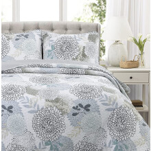 Cosy Line Home Fashion Nina Trista Bloemen Aqua Blue Tape Grijze bloemenprint 100% katoen Omkeerbaar dekbed beddengoedset Sprei dekbed (Aqua Blue Twi