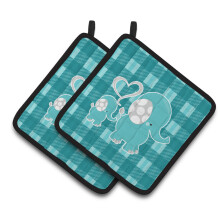 Caroline's Treasures BB6839PTHD Plaid Momma and Baby Elephant Pair of Pot Holders 7.5 x 7.5 Multicolor