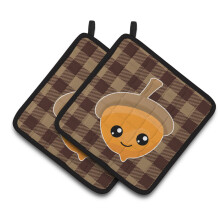 Caroline's Treasures BB7111PTHD Fall Acorn on Gingham Pair of Pot Holders 7.5 x 7.5 Multicolor