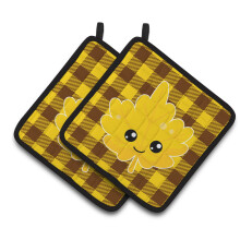 Caroline's Treasures BB7110PTHD Fall Leaf on Gingham Pair of Pot Holders 7.5 x 7.5 Multicolor