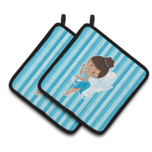 Caroline's Treasures BB6910PTHD Fairy Blue Stripes Pair of Pot Holders 7.5 x 7.5 Multicolor
