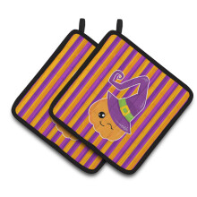 Par de agarraderas para ollas Caroline's Treasures BB6967PTHD con dise   o de calabaza y bruja de Halloween, 19 x 19 cm, multicolor