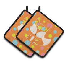 Caroline's Treasures BB7091PTHD Baby Fox Flowerchild Polkadots Pair of Pot Holders 7.5 x 7.5 Multicolor