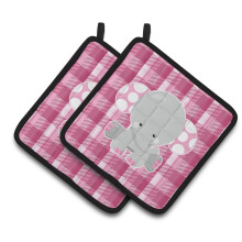 Caroline's Treasures BB6952PTHD Elephant Pink Gingham Pair of Pot Holders 7.5 x 7.5 Multicolor