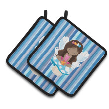 Caroline's Treasures BB6917PTHD Fairy Blue Stripes Pair of Pot Holders 7.5 x 7.5 Multicolor