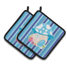 Caroline's Treasures BB6911PTHD Fairy House Blue Stripes Pair of Pot Holders 7.5 x 7.5 Multicolor
