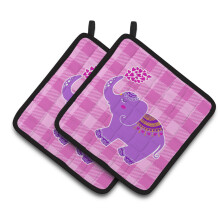 Caroline's Treasures BB7161PTHD Purple Elephant Pair of Pot Holders 7.5 x 7.5 Multicolor