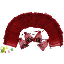 Wuligirl 100pcs Sheer Organza Bag 4X6 with Drawstring Jewelry Pouches Bags for Party Wedding Favor Candy Seashell Gift Bags Red