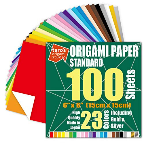 [Taro's Origami Studio] Padr   o de 6 polegadas de 6 polegadas 23 cores 100 folhas quadradas F   cil Documento japon   s Premium para iniciantes (ouro