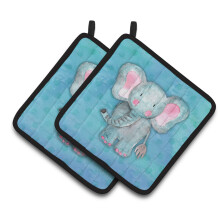 Caroline's Treasures Blue Elepant Watercolor Decorated pot holder 7.5H x 7.5W Multicolor