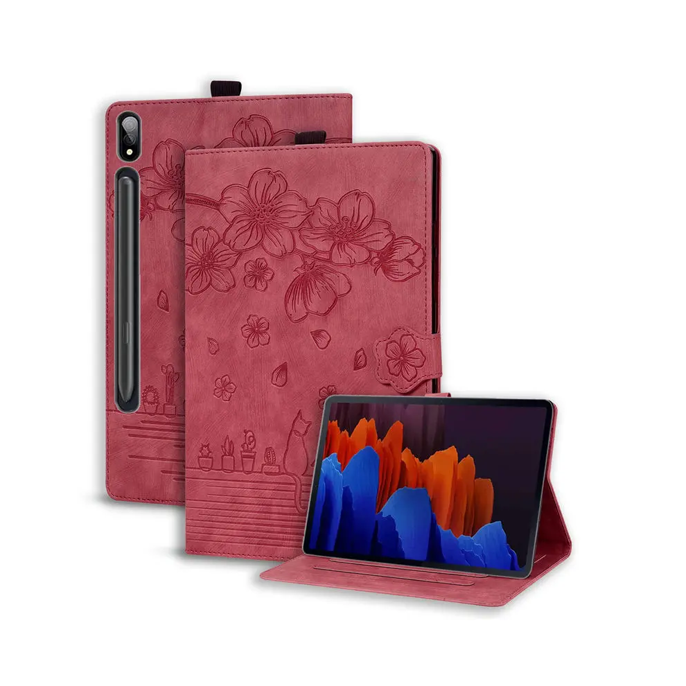 (, S8 Sm-X700 Sm-X706) Embossed Funda For Samsung Galaxy Tab S9 Fe S8 S7 Red 976662531797