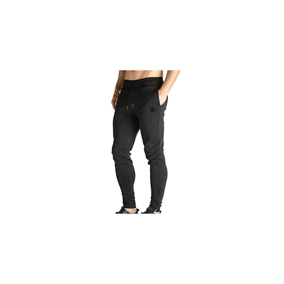 Pantalon de jogging zipp? BROKIg pour homme - Pantalon de sport d?contract? et confortable, coupe slim, avec poches, noir, taille XX-Large