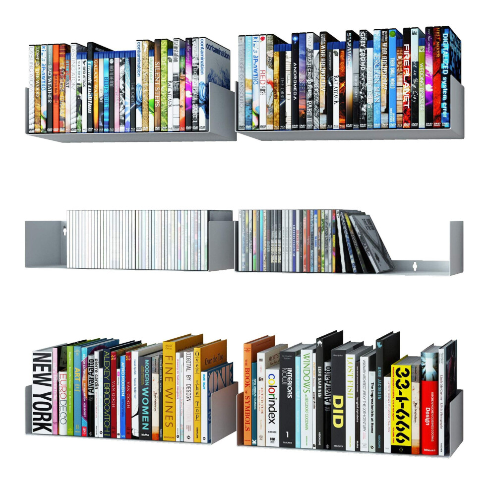 Wallniture Bali White U Shape Floating Shelves For Wall Cd Dvd Storage Shelves And Metal Bookshelf Set Of 6 752830232914