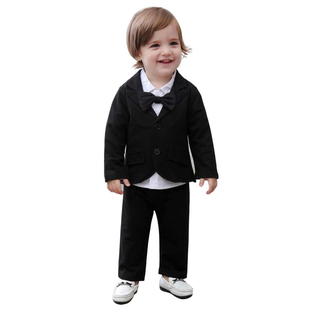 Ensemble 3 pi   ces pour b   b    gar   on, blazer, chemise     manches longues, pantalon, costume gentleman, noir, 4-5 ans