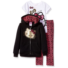 Dievcensk trojdielna s prava leg n s kapucnou Hello Kitty pre velk dievcat , cierna, 12