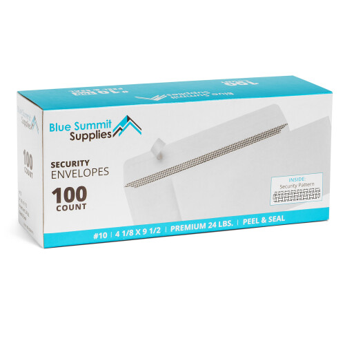 100 No. 10 Self Seal Security Envelopes - Designed for Secure Mailing - Security Tinted with Printer Friendly Design - Number 10 Size 4 1/8 x 9 ?