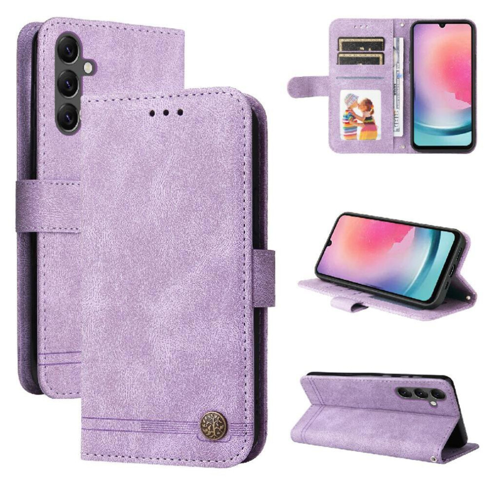 (Purple) Case For Samsung Galaxy A25 5G Long Strap Card Slot Holders Shockproof Wallet Short Strap Purple 764490321167