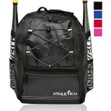 Athletico Youth Baseball Bag - Bat -rygsæk til baseball T -Ball & Softball Equipment & Gear | Holder flagermushjelm handske | Hegnkrog (sort)