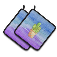 Caroline's Treasures Cactus Blue and Purple Watercolor Decorated pot holder 7.5H x 7.5W Multicolor