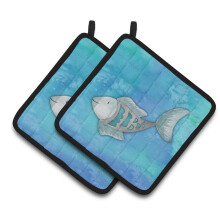 Caroline's Treasures Blue Fish Watercolor Decorated pot holder 7.5H x 7.5W Multicolor
