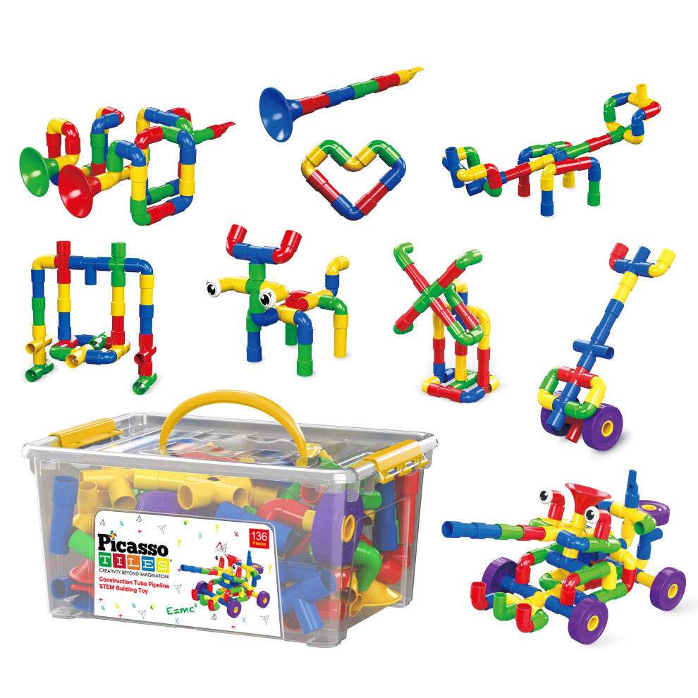 Photos - Construction Toy PicassoTiles PTT136 136pcs Tubular Pipes & Spout STEAM Interlocking Educational Building Block Set Tube Locks Pipeworks Cons