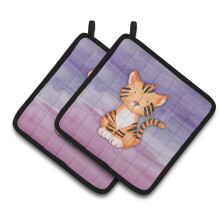 Caroline's Treasures Tiger Cub Watercolor Decorated pot holder 7.5 x 7.5 Multicolor