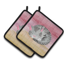 Caroline's Treasures Sleeping Grey Cat Watercolor Decorated pot holder 7.5H x 7.5W Multicolor