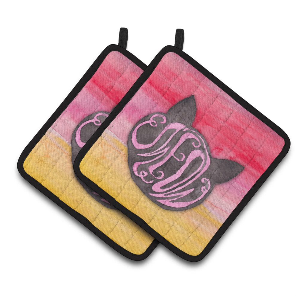 „Skarby Karoliny Twarz Kota Miau Akwarela Zdobiony Uchwyt Na Garnek 7,5”””„Wys. X 7,5”””„Szer. Wielokolorowy””-image