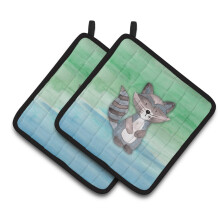 Caroline's Treasures Raccoon Watercolor Decorated pot holder 7.5 x 7.5 Multicolor