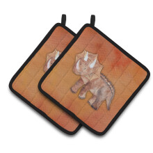 Caroline's Treasures Triceratops Watercolor Decorated pot holder 7.5 x 7.5 Multicolor