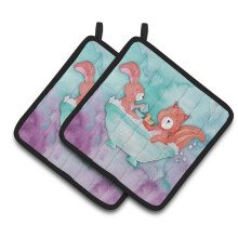 Caroline's Treasures Rabbit and Squirrel Bathing Watercolor Decorated pot holder 7.5H x 7.5W Multicolor