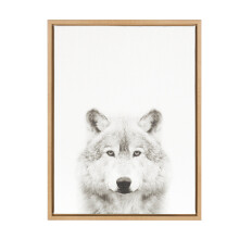 Kate and Laurel Sylvie Wolf Black and White Portrait Framed Canvas Wall Art by Simon Te Tai 18x24 Natural