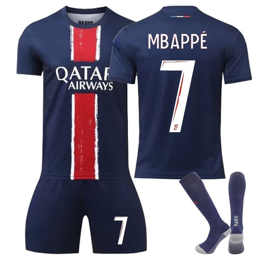 (26(140-150CM)) 2024/25 Men's Team Soccer Jersey PSG Blue Home Soccer Activewear Print No.7 Mbappe Fans Training Football Jerseys Kits