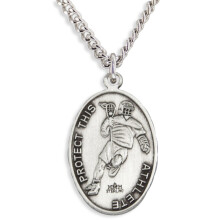 Heartland Store Herren-Lacrosse-Medaille mit dem Heiligen Christophorus aus Sterlingsilber, oval, inklusive rhodinierter Kette und Verschluss (50,8 cm