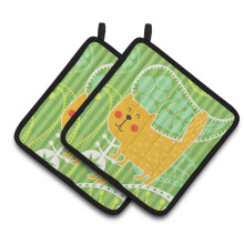 Caroline's Treasures BB6785PTHD Cat on Paisley Pair of Pot Holders 7.5 x 7.5 Multicolor