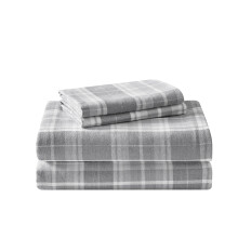 Laura Ashley Home - Twin Sheets Cotton Flannel Bedding Set Brushed for Extra Softness & Comfort Muholland Plaid Grey Twin